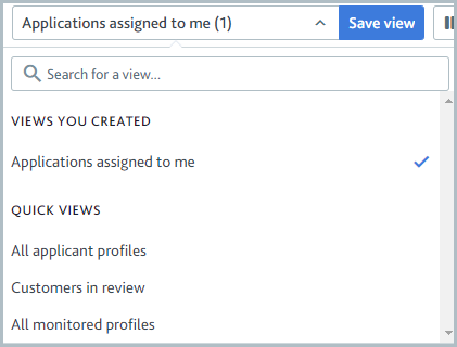 Views dropdown showing the Applications assigned to me view under Views you created.