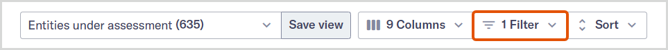 Entity management view filter dropdown button.