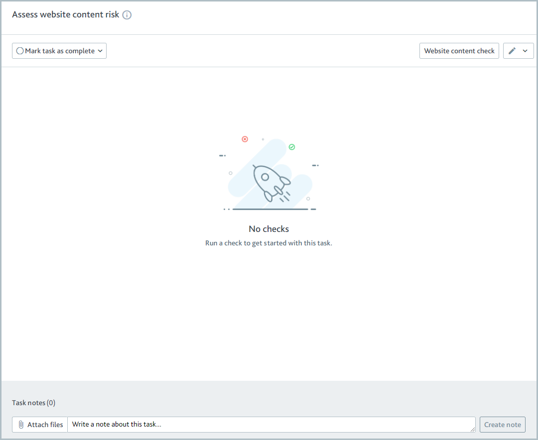 Assess website content risk task showing no checks have been run.