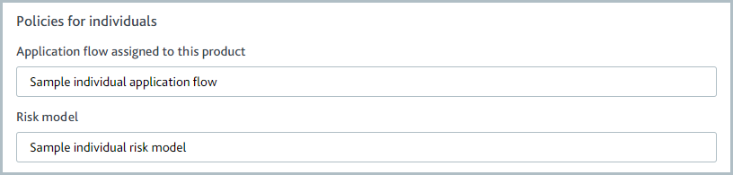 Policies for individuals section of the product application configuration.