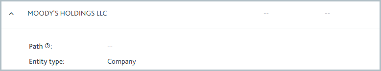 Section of the Assess company ownership page with double dash next to Path. This indicates no path to ownership has been returned by your data provider.