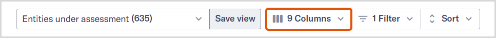 Entity management view columns dropdown button.