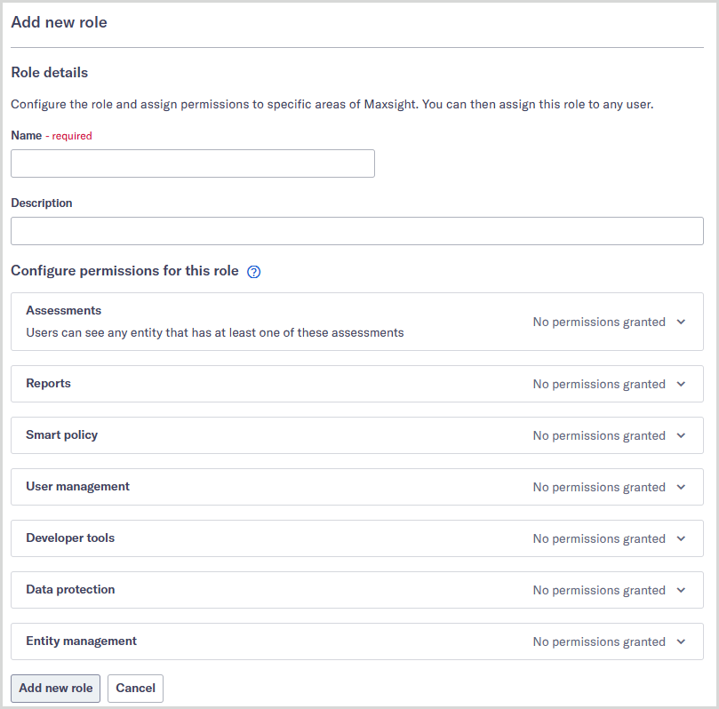 Add new role page