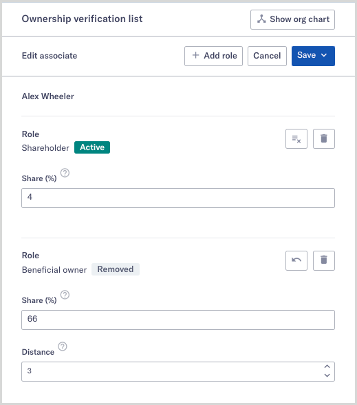 Remove an associate role from the verification list