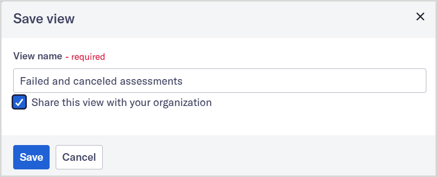 Entity management page Save view dialog