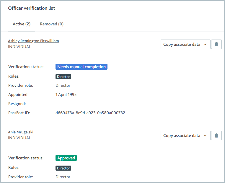 Officer verification list