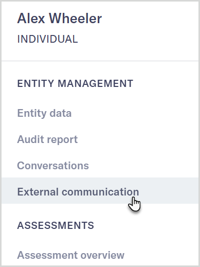 External communication entity menu option