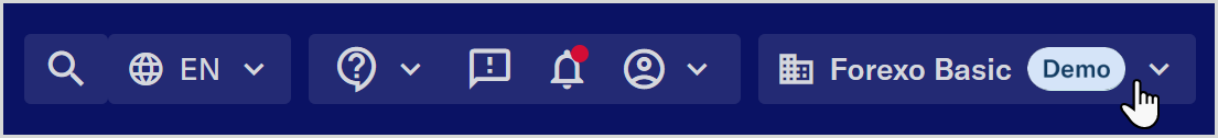 Entity_management_Header_bar_Institution_switcher_demo.png Header bar displaying demo institution selected in the institution switcher